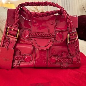 Valentino Braided Patent Leather Shoulder Bag Fuschia
